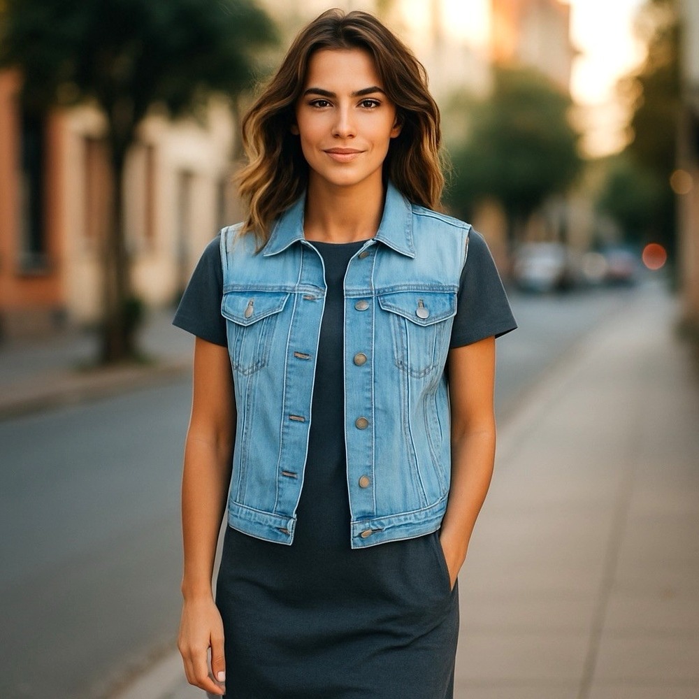 Levi's light Wash Denim Trucker Vest Button Front Flap Pockets Womens Small